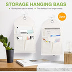 Ndeno 2 Pack Wall Hanging Organizer Bag with Pockets Fabric Storage Bag Basket Caddy Waterproof Over the Door Pouch Closet Shelves with Hook for Kitchen,Bedroom, Bathroom (White+White), (01)