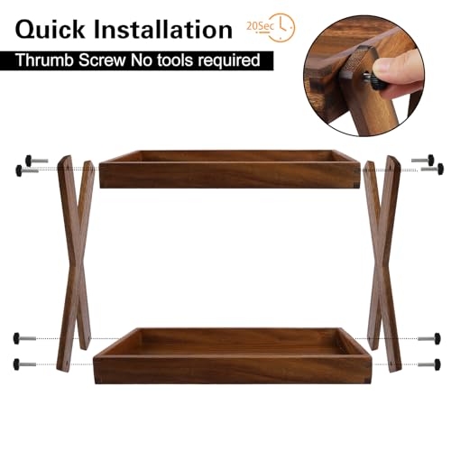 Wood Countertop Shelf Organizer, 2 Tier Wooden Shelf for Coffee Bar Accessories, Kitchen Spice Rack Organizer, Condiment Storage Caddy for Home, Office, Bathroom counter