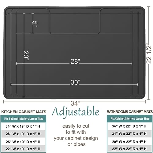 The Original Under Sink Mat - Silicone Waterproof mat, Trimmable, Easy to Clean, Kitchen cabinet liner, Under sink protector mats, Drip Tray with Lip - 34" x 22" or smaller - color: Dark Gray, size: 34" x 22"