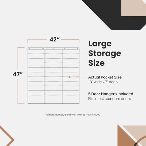 Hippo Creation Heavy Duty Storage Pocket Chart for Classroom, 30 Pocket Storage Organizer with 5 Over-Door Hangers, Hanging Wall Organizer for File Folders, School Mailbox, Home Office Papers - Black - color: Black - 30 Pockets
