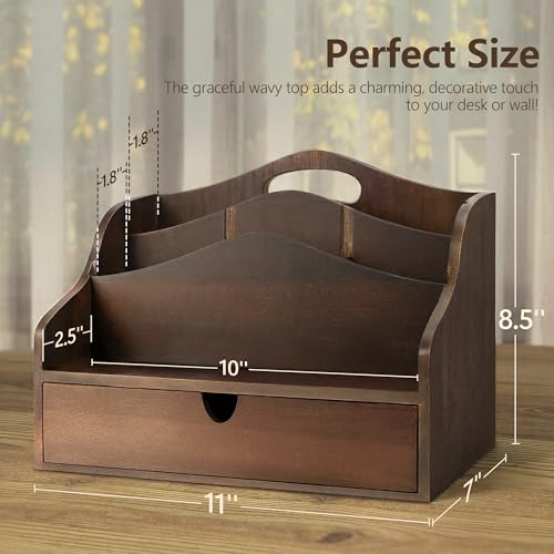 Rebee Vision Acacia Wood Mail Organizer for Desk – Farmhouse Countertop Mail Holder with Dividers – 4-Slot Letter Sorter for Key & Jewelry– Desktop Organizer for Home Decor (Dark Acacia) - color: B-dark Acacia