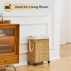 Rolling Laundry Hamper with Wheels, Slim Laundry Basket with Removable Liner Bag & 2 Mesh Bags, Handwoven Water Hyacinth Clothes Hamper for Bedroom Bathroom (Natural, 50L) - color: Natural/No Lid/50L