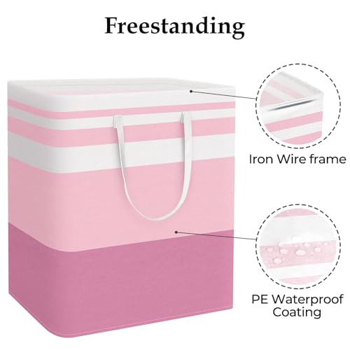 StorageRight Large Collapsible Laundry Basket Hamper with Easy Carry Handles，Freestanding Clothes Hampers for Laundry, Bedroom, Dorm, Towels, Toys, 100L, Pink - color: Pink, size: 100L
