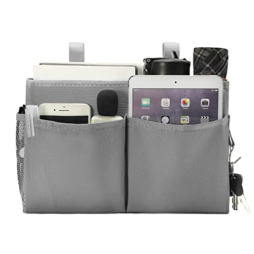 Bseash Bunk Bed Organizer, Bedside Caddy Hanging Bed Organizer Storage Bag with 4 Pockets and 2 Hooks, for College Dorm Rooms Bed, Hospital Bed, Baby Bed Rails, 600D Oxford Cloth (Gray) - color: Gray, size: Small