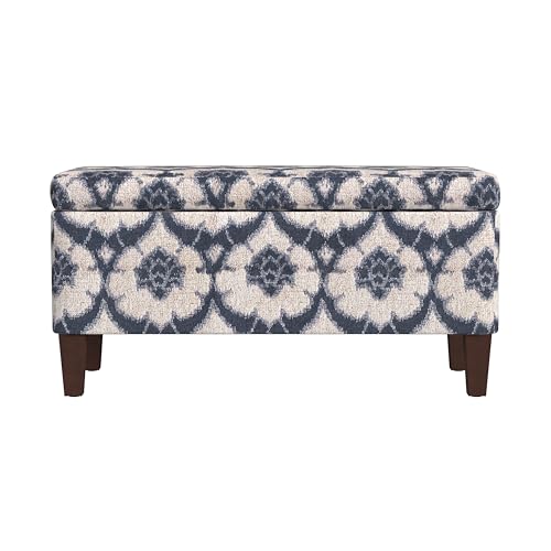 HomePop Large Decorative Storage Bench - Blue Medallion Print - color: Blue Medallion Print