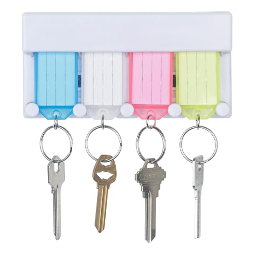 Uniclife Key Tag Rack Slot Style Key Storage Rack Plastic Wall Mounted Key Holder Organizer with Transparent Key Tags Identifiers in 4 Assorted Colors - size: 5.5'' x 2.8'', 1 Pack, style: Slots