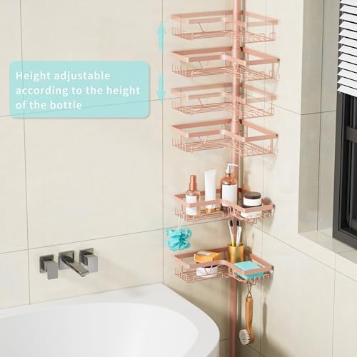 KEGII Corner Shower Caddy Tension Pole - 4-Tier Rustproof Bathroom Organizer, Floor to Ceiling Shower Caddy 25-114.2 inch, No Drilling Shower Storage Rack for Shampoo, Towels (Blush Nude) - style: Tension Caddy - Blush Nude