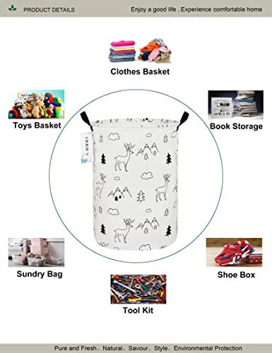Round Fabric Storage Bin,Decorative Basket,Organizer Basket with Handles,for Clothes Storage,books and sundries(Forest deer), 19.7inch(H) x 15.7inch(D) - color: Forest deer