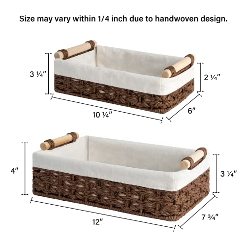 StorageWorks Small Baskets for Organizing, Decorative Storage Baskets for Bathroom with Liner, Basket for Toilet Tank Top, Brown, Set of 2 - color: Brown, size: 12"L x 7¾"W x 3¼"H + 10¼"L x 6"W x 2¼"H