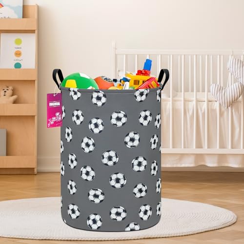 Laundry Hamper Large Canvas Fabric Lightweight Storage Basket/Toy Organizer/Dirty Clothes Collapsible Waterproof for College Dorms, Boys and Girls Bedroom,Bathroom(grey football) - color: grey football