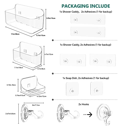 Shower Shelves, 5 Pack Adhesive Clear Acrylic Bathroom Shower Organizer Caddy, Transparent No Drilling Wall Mount Bathroom Storage with Soap Holder and Hooks - color: Clear-5 Pack Set