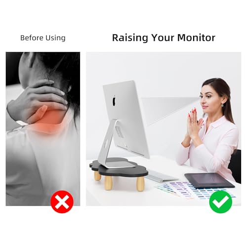 AFOOYO Monitor Stand Riser,Cloud Shape Wood Computer Monitor Stand, 16.5IN Monitor Stand Riser, Multi-Purpose Desktop Organizer Riser for Computer,Laptop,Printer,TV,Black - color: Black, size: Cloud