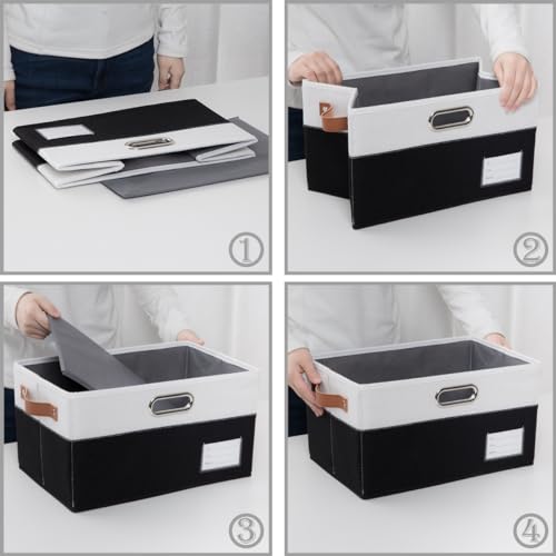 PRANDOM Foldable Storage Bins with Lids [3-Pack] Fabric Collapsible Storage Boxes Baskets Cubes Containers with Handles for Closet Living Room Bedroom (Black & White 14.9x9.8x9.8'') - color: Black & White, size: M(3-Pack)