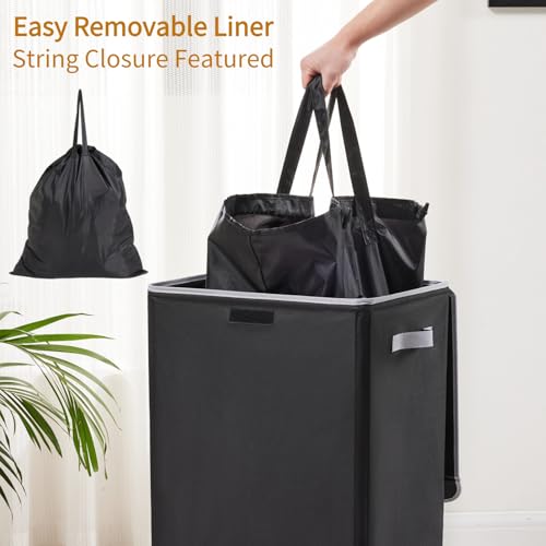 Laundry Hamper with Lid, 90L Collapsible Clothes Basket, Strong Struture, Dirty clothes Hamper, Removable Laundry Bag with String Closure, for Bedroom, Bathroom, Dorm, College, Toys, Black - size: 90L