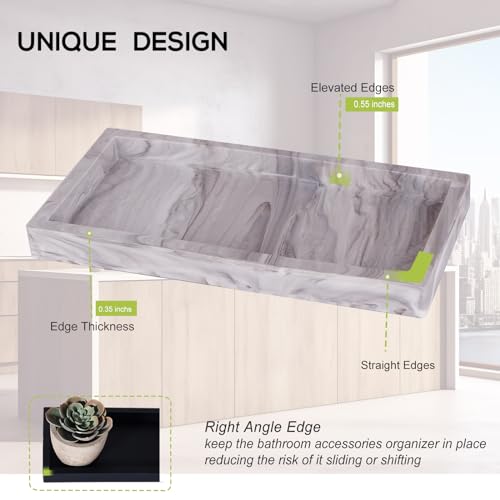 Bathroom Trays for Counter, Slicone Vanity Trays for Bathroom, Rectangle Sponge Holder for Kitchen Sink - Marble Grey - color: Marble Gray, size: 9.8" x 4.7"
