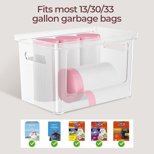 Delamu Acrylic Trash Bag Holder, 2 Pack (XL+S) Stackable Garbage Bag Dispenser, Clear Organizer Bins for Under Sink Organization, Pantry Storage, Cabinet, Kitchen, Laundry, Bathroom - size: XL+S-2 Pack