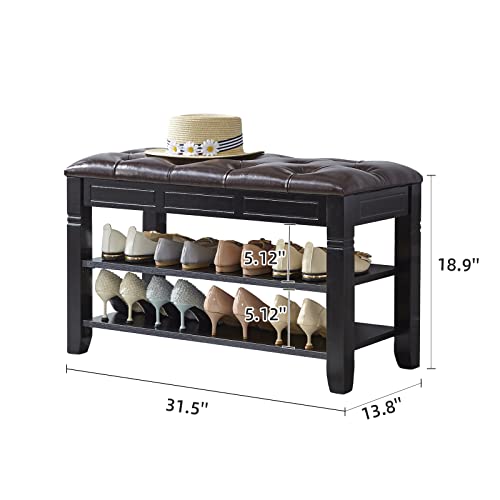 LEILISI Shoe Bench, Storage Rack Organizer with Cushion 2 Tier Lift Top Shoe Rack for Entryway Living Room Bedroom Hallway Wooden Furniture (Black, 31.5'') - color: Black, size: 31.5
