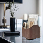 UnionBasic Rotating Desk Organizer, 360 Desk Spinning Caddy, Desktop TV Guide/Mail/Media/Remote Controller Holder Organizer, Woven Coffee - color: Woven Coffee