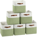 FinishingBo Cube Storage Baskets 6 Pack, 11x11 inch Cube Storage Bins with Leather Handles for Shelf Closet (White/ Green) - color: White/ Green