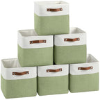 FinishingBo Cube Storage Baskets 6 Pack, 11x11 inch Cube Storage Bins with Leather Handles for Shelf Closet (White/ Green) - color: White/ Green