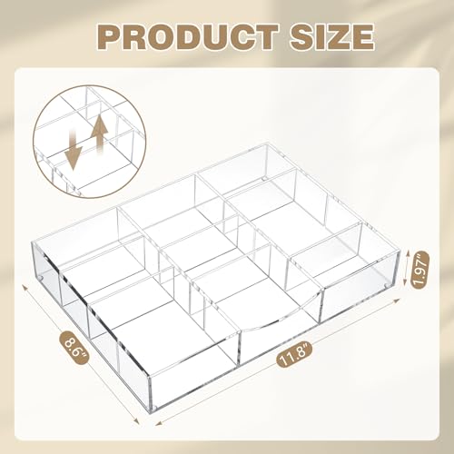 Briwooody Acrylic Drawer Organizer Clear Desk Drawer Organizer Trays with Adjustable Compartments Desk Accessories for Office Stationery Makeup Silverware Bathroom (Non Expandable) - style: Non Expandable