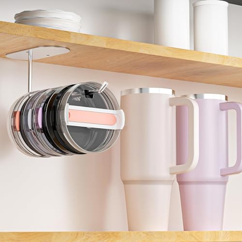 4 Pack Tumbler Lid Organizer, Space Saving Cup Lid Organizer for Yeti/Stanley/Simple Modern Tumbler Lids, Self-Adhesive or Drilling Tumbler Lid Hook for Kitchen Organizers and Storage - color: Silver*4