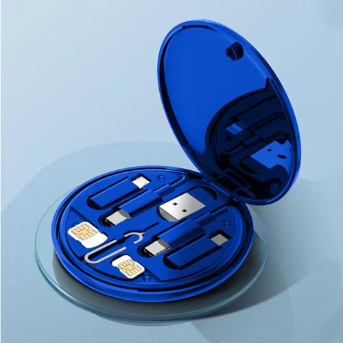 Multi-Functional Cable Storage Box with Charging Cables and SIM Card Holder, Compact Organizer for Travel and Office Use, Blue - color: Blue