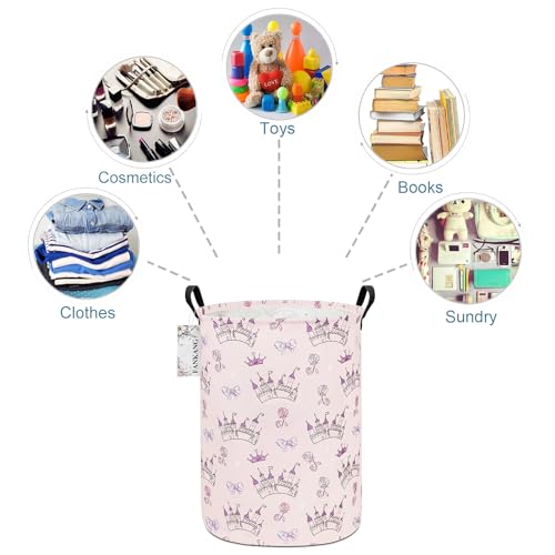 FANKANG Storage Basket, Nursery Hamper Canvas Laundry Basket Foldable with Waterproof PE Coating Large Storage Baskets for Kids Boys and Girls, Office, Bedroom, Clothes,Toys(Princess Castle) - color: Princess Castle