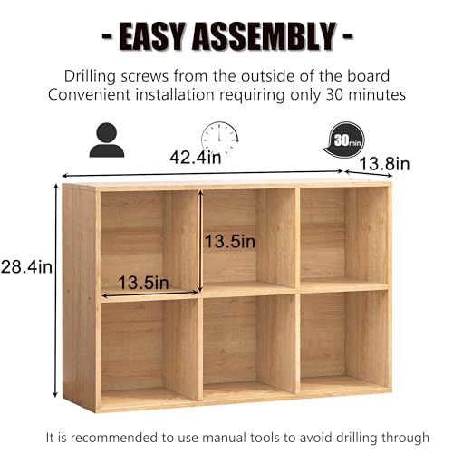 Wooden 6 Cube Storage Organizer with Closed Back Panel,White Cube Shelf Cubby Storage Organizers with Compartments for Living(Oak, 6 Cube-13in) - color: Oak, size: 6 Cube-13in