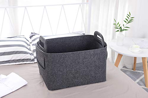 Storage Basket Felt Storage Bin Collapsible& Convenient Box Organizer with Carry Handles for Office Bedroom Closet Babies Nursery Toys Laundry (Dark grey, 19.9inch（L）×13.6inch（W）×12.6inch（H）) - color: Dark grey, size: 19.9inch（L）×13.6inch（W）×12.6inch（H）