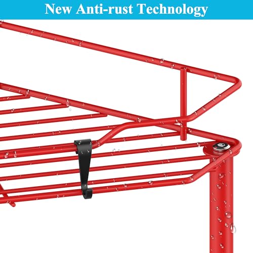 HuggieGems 3 Tier Floor Standing Corner Shower Caddy Organizer Shelf with Hooks, Bathroom Shelves Stand Rack, Red - color: Red, size: 3 Tier