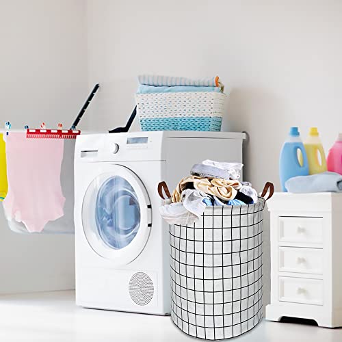 CLOCOR Collapsible Round Laundry Hamper/Large Storage Basket/Toys Bin/Boys and Girls Hamper/Room Decor (White check) - color: White check