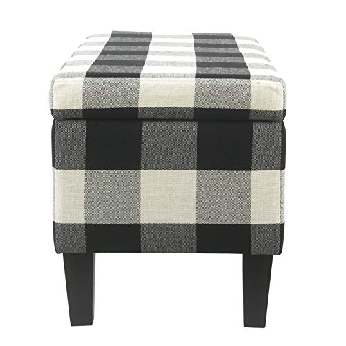 HomePop Large Upholstered Rectangular Storage Ottoman Bench with Hinged Lid, Black Buffalo Plaid - color: Black Plaid