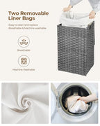 Greenstell Laundry Hamper with Lid, 60L Clothes Hamper with 2 Removable Liner Bags & 2 Mesh Laundry Bags, Handwoven Synthetic Rattan Laundry Basket for Clothes, Toys in Bathroom, Bedroom Grey - color: Gray, size: 60L (13.4 x 13.4 x 21.7 inches)