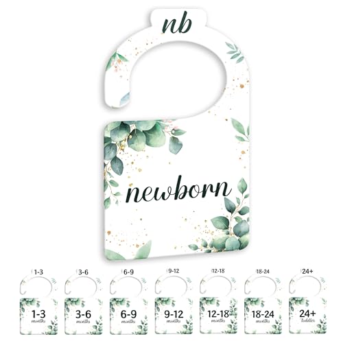 JMOST Eucalyptus Baby Closet Dividers for Nursery Closet Organizer, Newborn to 24 Months Size Clothes, Greenery Hangers with Size Dividers, Double Sided - color: Greenery