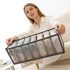 Wardrobe Clothes Organizer for Drawers - 7 Grids Mesh Pants Storage Box, Foldable Closet Compartment Separators for Jeans, T-Shirts, Leggings & Sweaters, Washable Clothing Divider (Gray, 1 Pack)