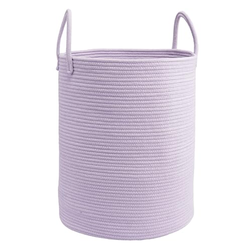 Woven Cotton Rope Laundry basket-15”X20” Laundry Hamper-Rope Storage Basket for Dirty Clothes, Toys and Blankets Perfect for Bathroom, Baby nursery and Living Room Storage (purple) - color: purple, size: regular