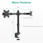 WALI Dual Monitor Stand for Desk, Dual Monitor Mounts for 2 Monitors up to 27 inch, 2 Monitor Desk Mount Holds up to 22 lbs, Height Adjustable Swivel Tilt Rotation, 75x75/100x100mm (M002), Black - size: Dual, style: C-Clamp