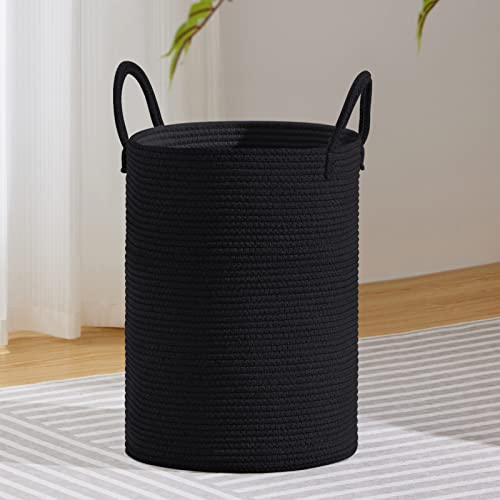 VIPOSCO Large Laundry Hamper, Tall Woven Rope Storage Basket for Blanket, Toys, Dirty Clothes in Living Room, Bathroom, Bedroom - 58L Black - color: Black, size: 58L