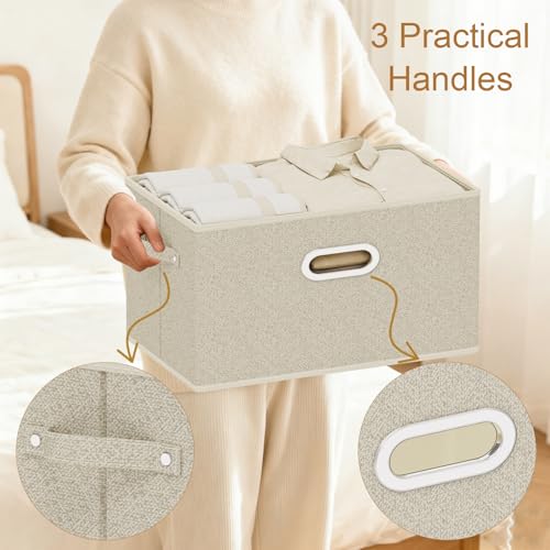 Open Storage Baskets, Collapsible Cube Bins, Fabric Container Organizer with Metal Handles, Boxes for Shelves, Closet, Living Room, 15x9.8x9.8in, Grey and Beige, 4 Pack - color: Beige/Gray, size: 15x9.8x9.8 in(4 Pack)