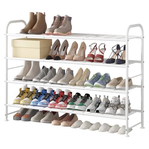 LINZINAR Shoe Rack Long 4 Tier Shoe Storage Organizer Metal Wide Shoe Shelf for Closet Entryway Bedroom 30 Paris Large Capacity, White - color: White, size: 4-Tier