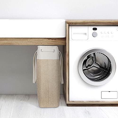 i BKGOO Laundry Basket with Handles Beige&Khaki-Slim Laundry Bin Collapsible Dirty Clothes Basket Narrow Laundry Bag Foldable Dirty Hamper for Camping, Dorms, Apartments - color: Beige&Khaki