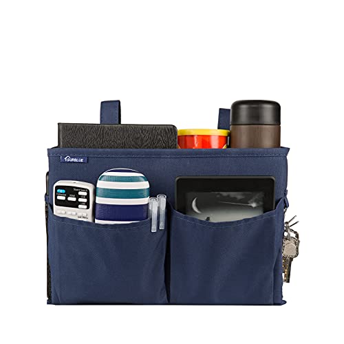 Surblue Bedside Caddy Hanging Organizer Storage Bag Pocket for Bunk, Hospital, College Dorm Rooms, Baby Bed Rails, Camp - 4 Pockets, 2 Hooks (Blue) - color: Blue, size: Small