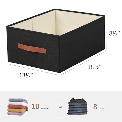 linen closet organizers and storage, 3 Pack Large Storage Baskets, Washable, Clothing Storage Bins with Handle, Closet Organizer for Storage Sweater,Sheets (Black, 18½"x13½"x8½") - color: Black, size: 18½"x13½"x8½"