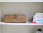 DOKOT Seagrass Woven Storage Basket with Lid, Rectangular Narrow Tampon Toilet Tank Organizer - color: 3 Section with Lid