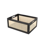 SHCMSADO Wooden Frame Storage Basket, Decorative Organizer Crates Box with Built-in Handle,Natural Wire Wood Nesting Drawer Storage for Kitchen, Bathroom and Office Desktop-(15" Lx11 Wx6.3 H-Black)