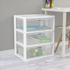 Plastic Drawer Wide Tower Plastic Storage Cart with Clear Pull Out Drawers, Black (White, 3 Drawer Wide Tower Broad) - color: White