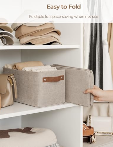 StorageWorks Narrow Storage Bins, Small Basket for Closet and Shelves, Rectangular Fabric Organizer with Handles, Toilet Paper Storage, Brown and Beige, 2-Pack - color: Brown and Beige, size: 15"L x 7¾"W x 7¼"H