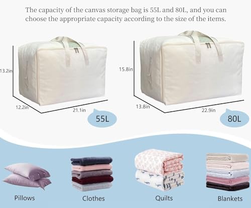 DoYiKe Soft Large Canvas Comforter Storage Bags with Four Carrying Handles and Clear Window, Closet Organizer for Clothing, Blankets Sheets Pillows and Bedding, 80L, 4 Pack, White - color: White, size: 80L - 4 Pack