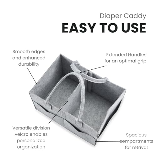 PandaEar 2 Pack Baby Diaper Caddy Organizer, Portable Diaper Holder Nursery Storage Basket for Wipes & baby stuff, Collapsible Baby Organizers with Divided Design (Grey/Brown) - color: Grey/Brown